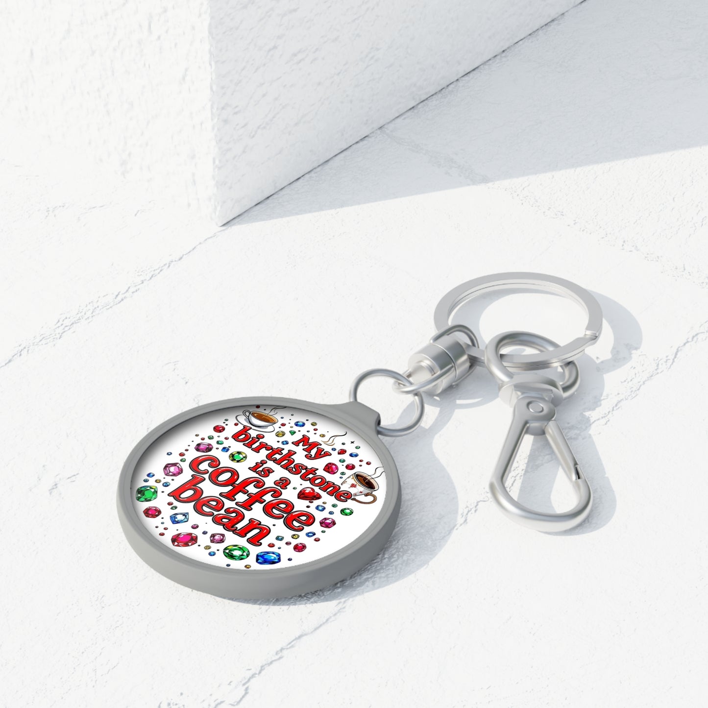 Coffee Bean Birthstone Keyring Tag