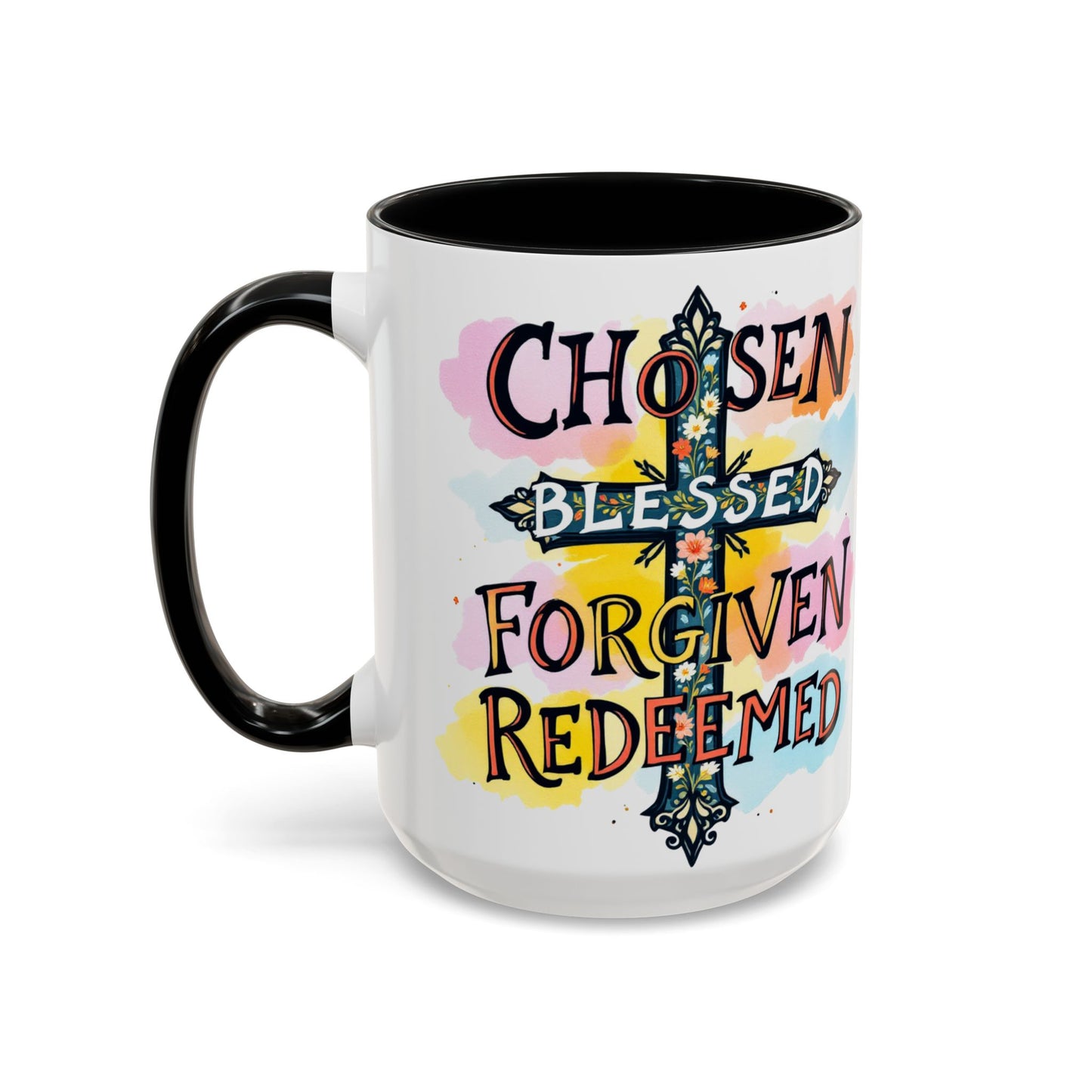 Faith-Inspired Coffee Mug, Chosen, Blessed, Forgiven, Redeemed, Large 15oz