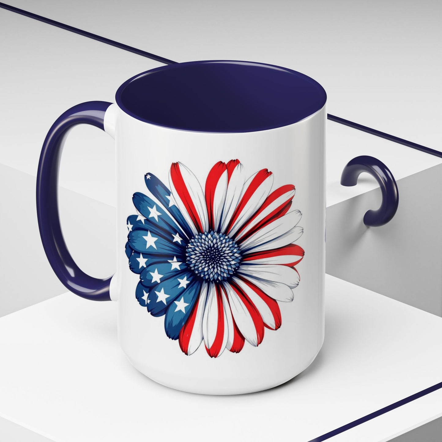 Red, White and Blue Daisy Coffee Mug, Large 15oz