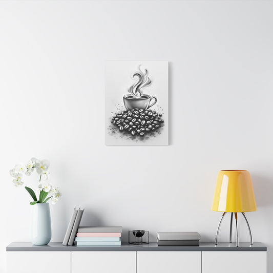 Coffee Art Matte Wall Art Canvas Print, Black and White Wall Art, Coffee Shop Decor, 18" X 24"