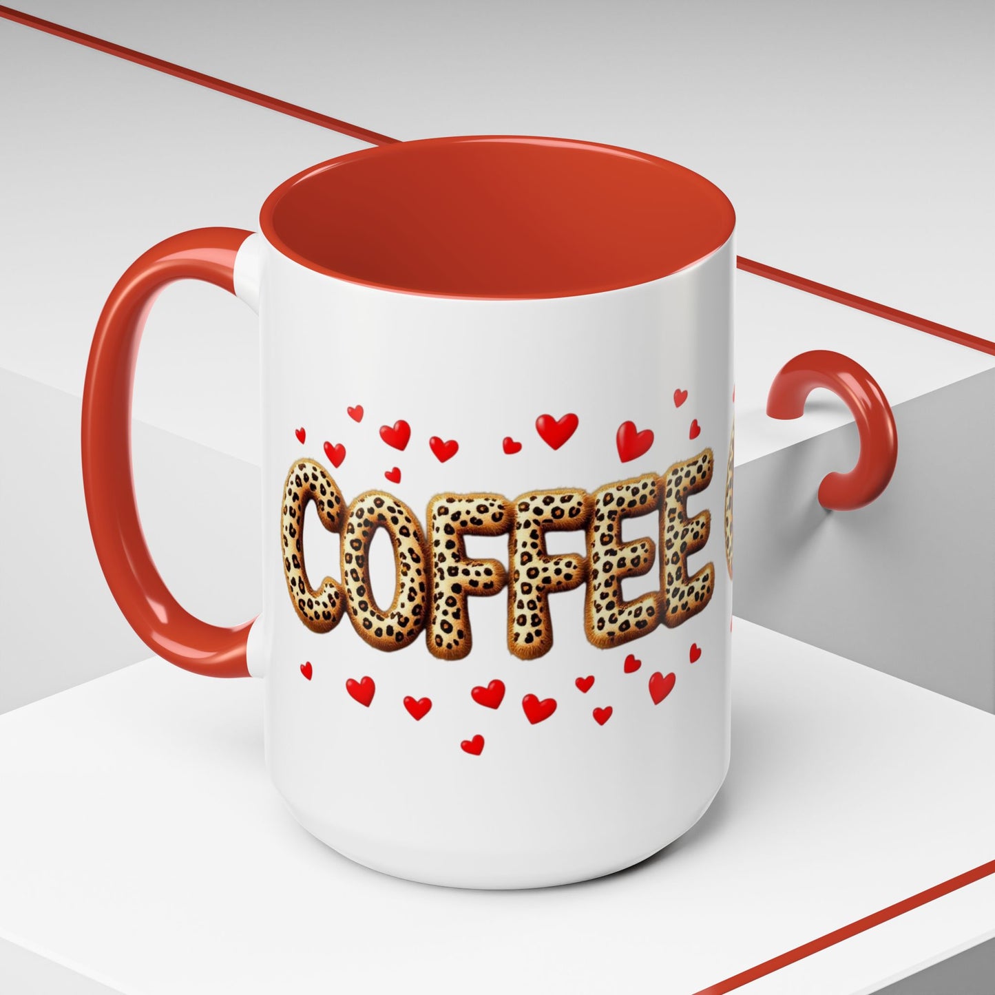 Leopard Print Coffee Mug with Hearts, Large 15oz