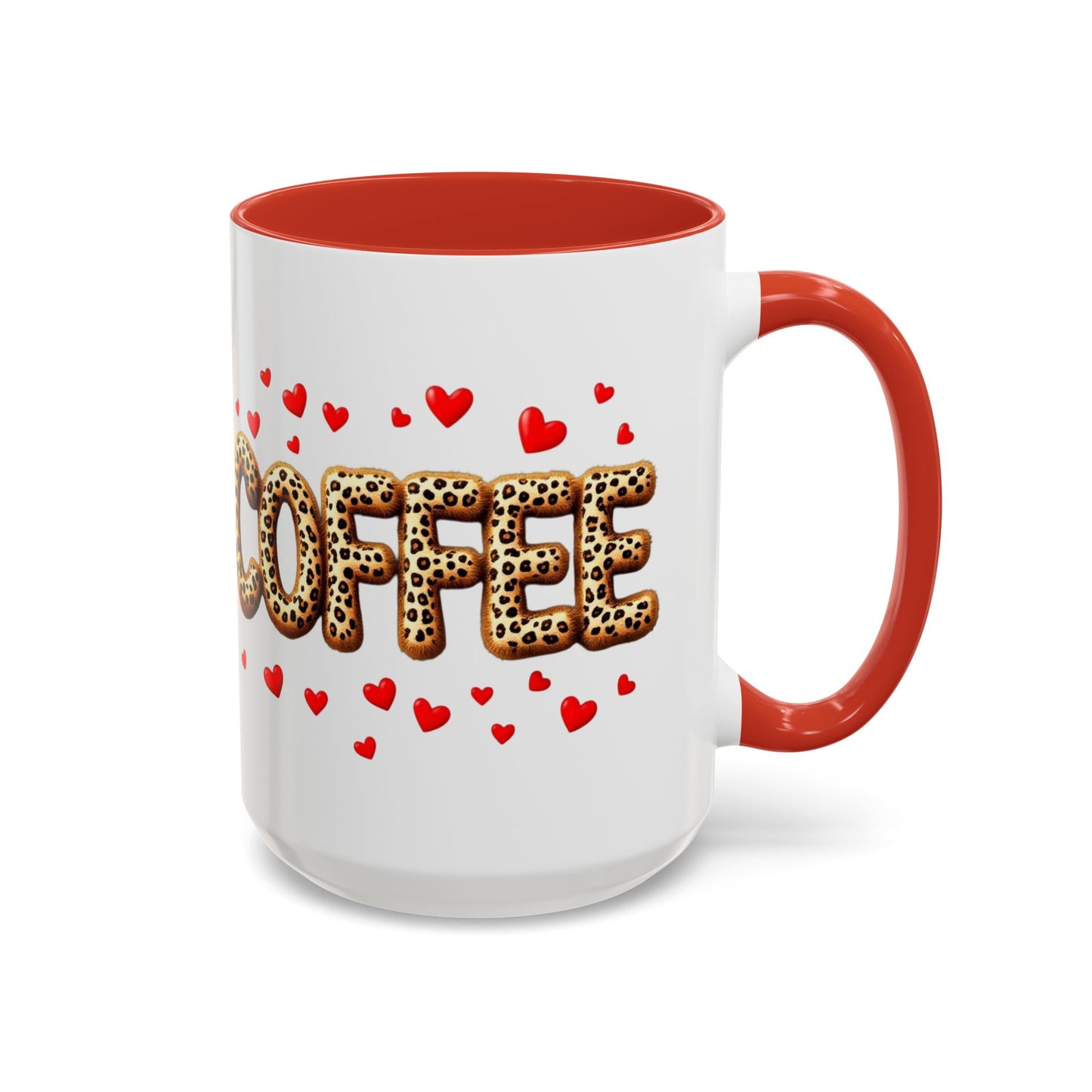 Leopard Print Coffee Mug with Hearts, Large 15oz