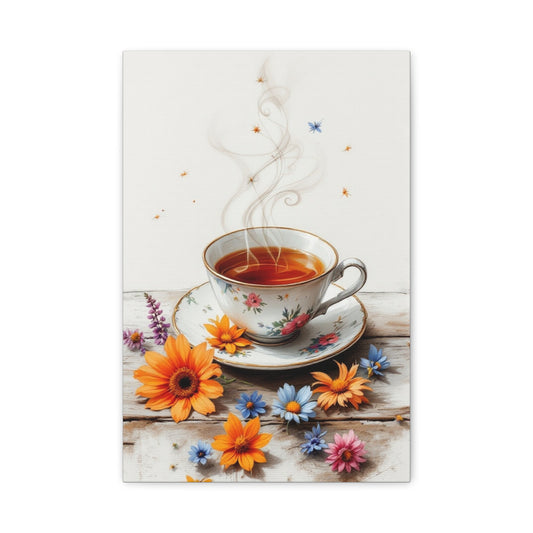 Floral Tea Canvas Wall Art Print, 12” X 18”