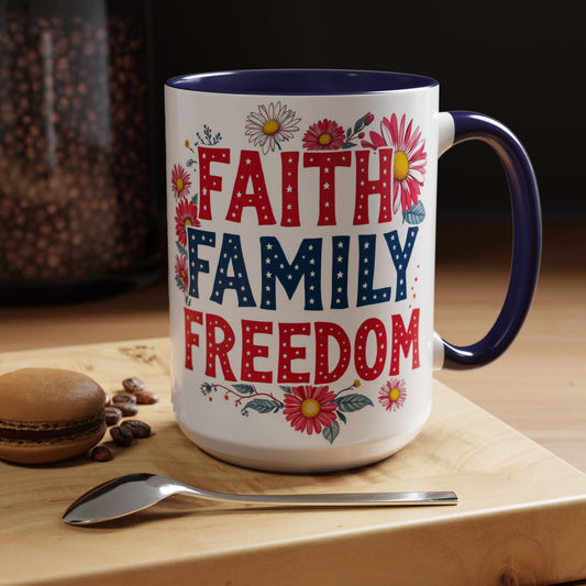 Faith Family Freedom Floral Coffee Mug, Large 15oz