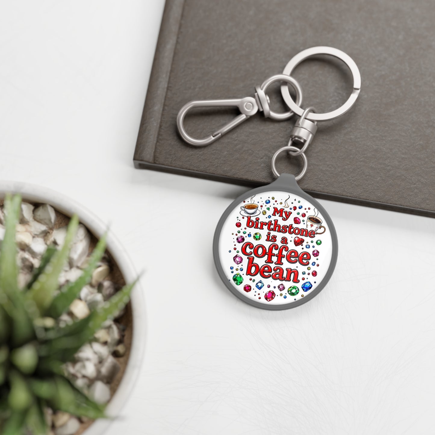 Coffee Bean Birthstone Keyring Tag