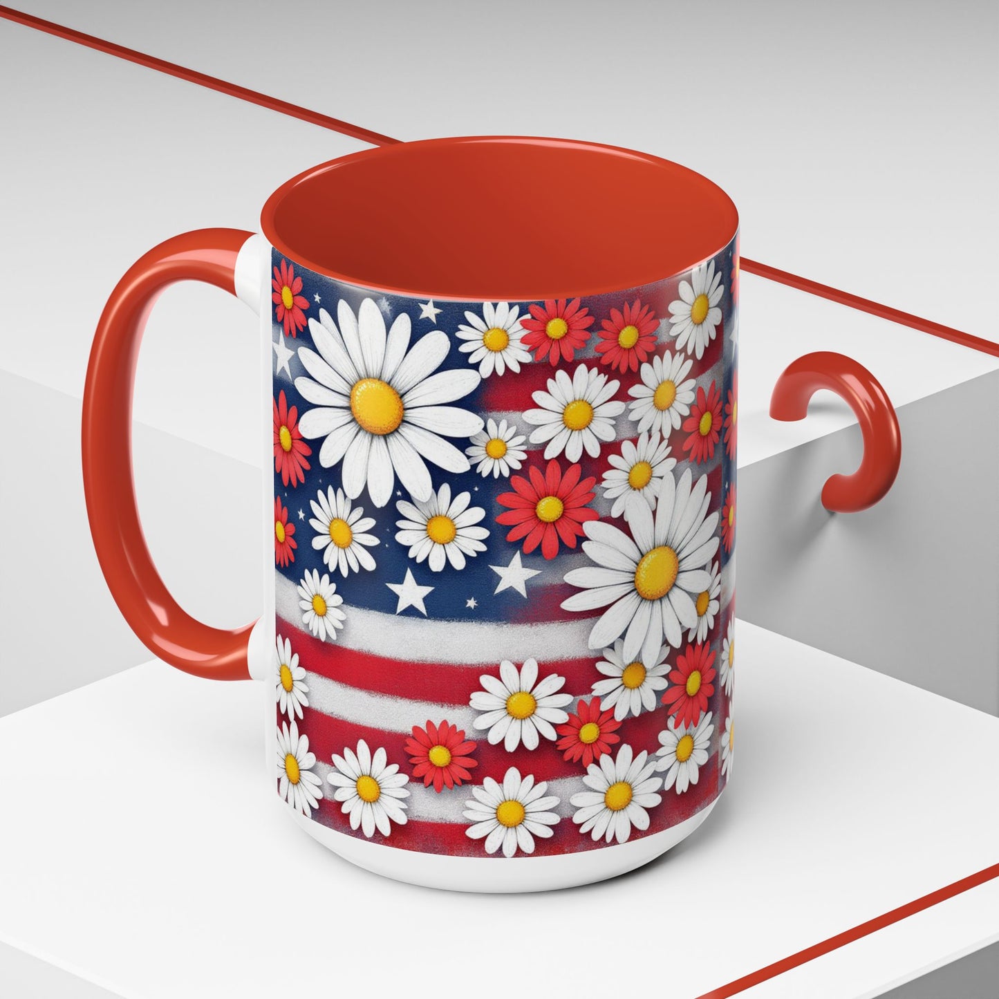 Patriotic Floral Coffee Mug, Large 15oz