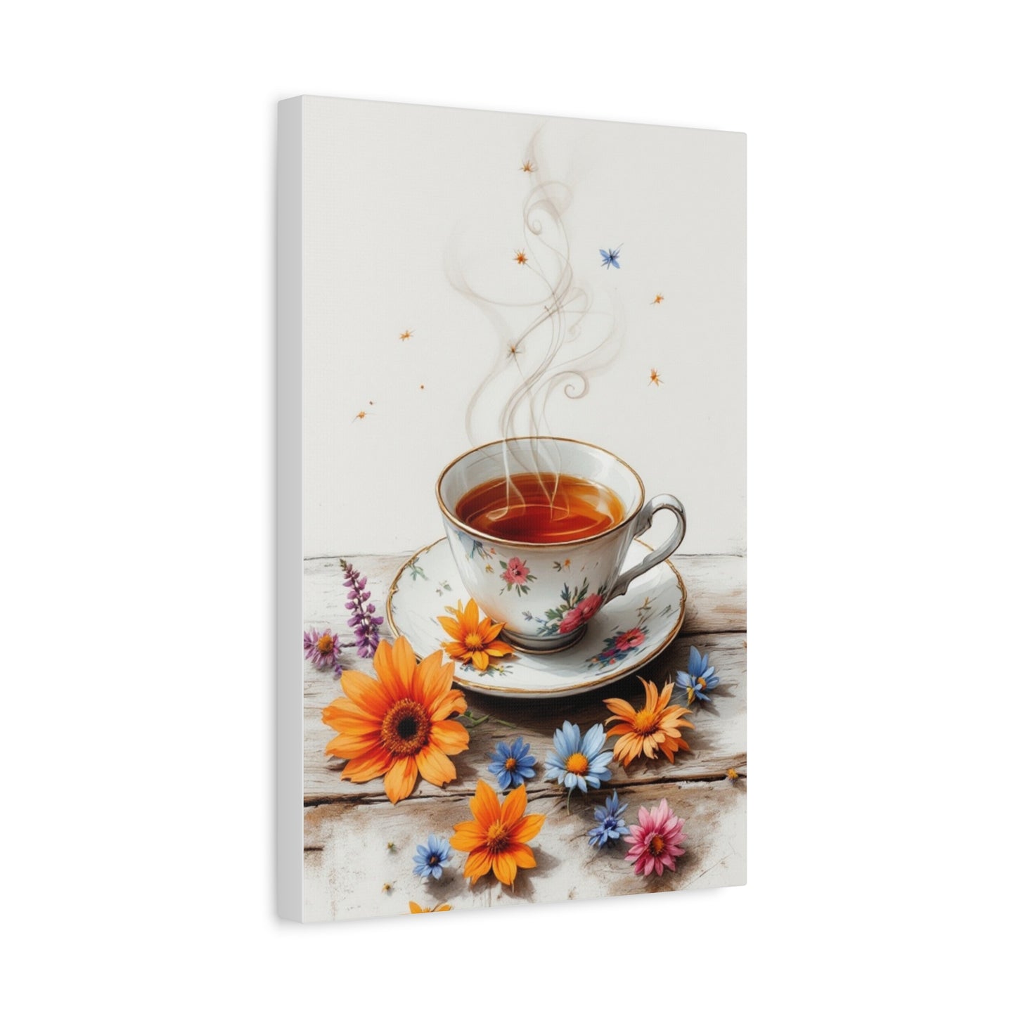 Floral Tea Canvas Wall Art Print, 12” X 18”