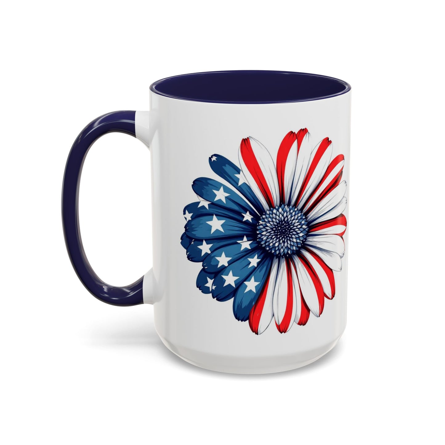 Red, White and Blue Daisy Coffee Mug, Large 15oz