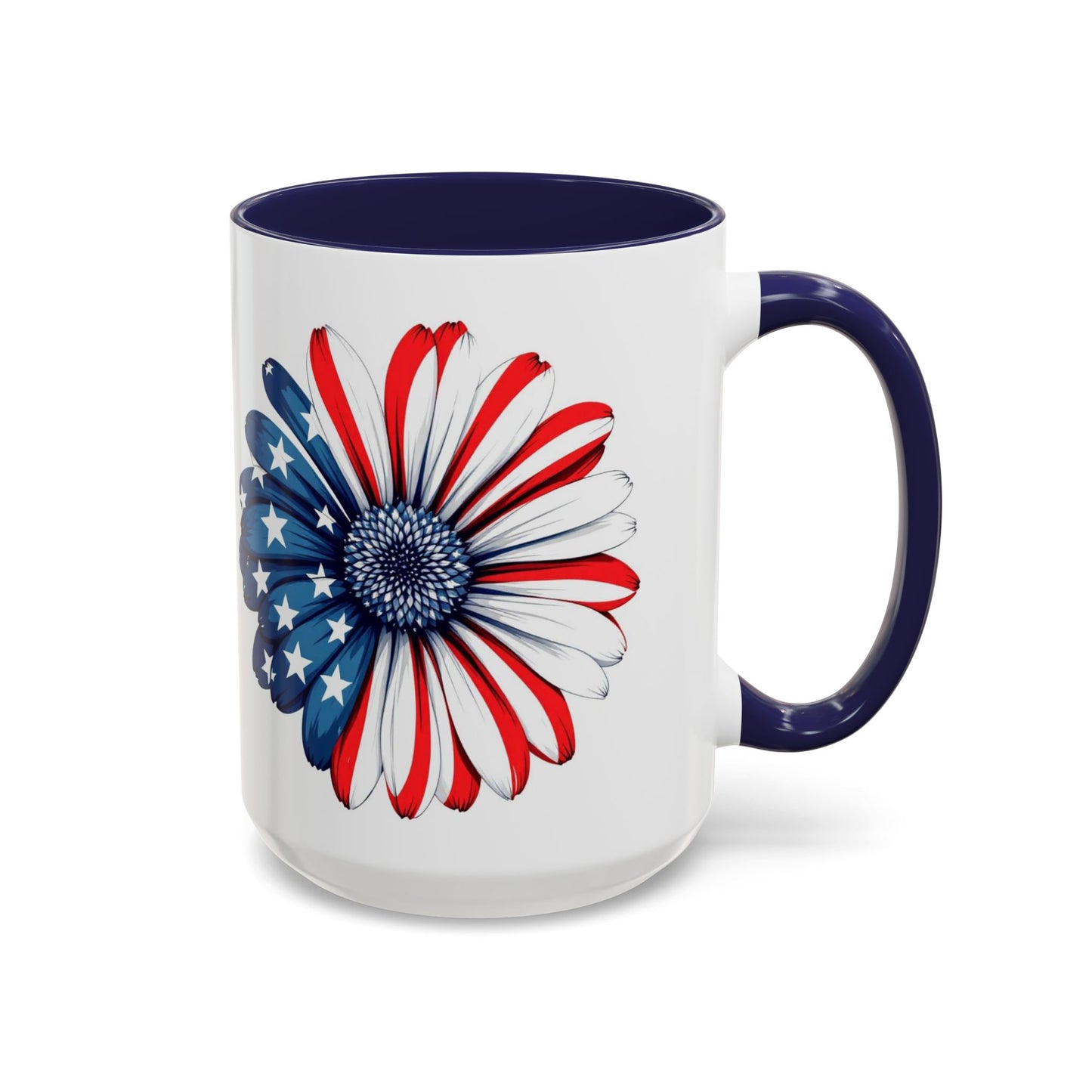 Red, White and Blue Daisy Coffee Mug, Large 15oz