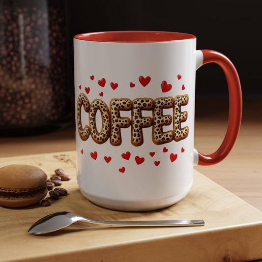 Leopard Print Coffee Mug with Hearts, Large 15oz
