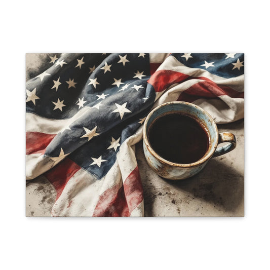 Patriotic American Flag, Coffee Canvas Wall Art Print, 16” X 12”