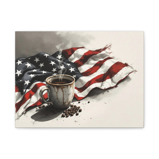 Coffee, Patriotic American Flag Canvas Wall Art, American Flag Coffee Print, 12” X 16”