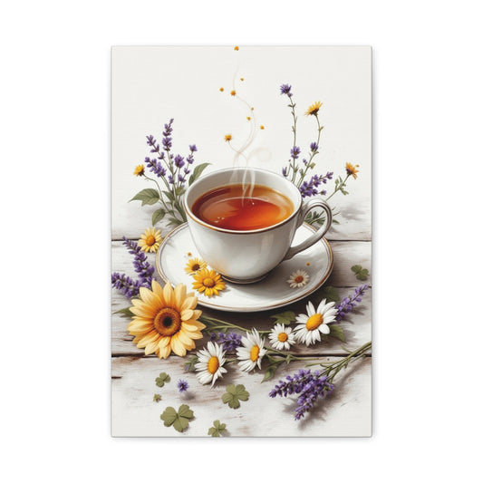 Floral Tea Canvas Wall Art Print, 12” X 18”