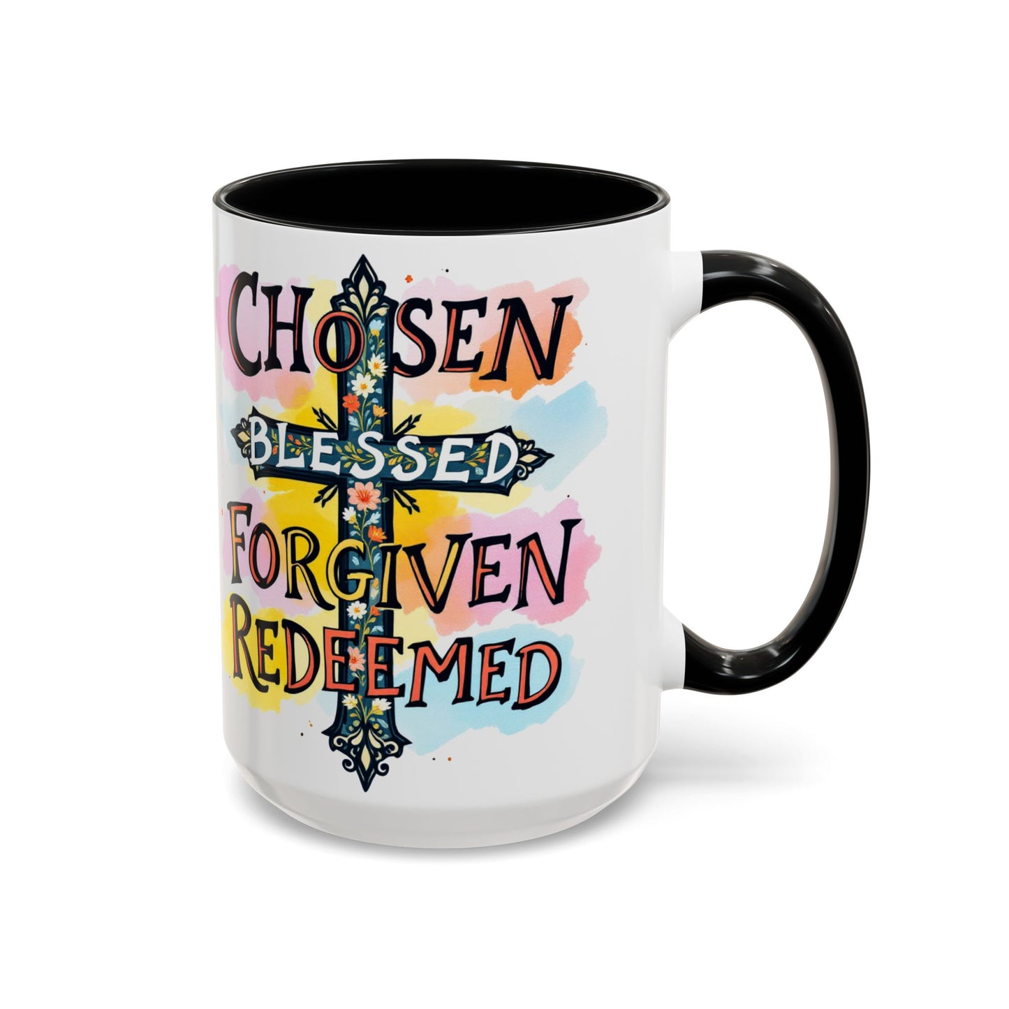 Faith-Inspired Coffee Mug, Chosen, Blessed, Forgiven, Redeemed, Large 15oz
