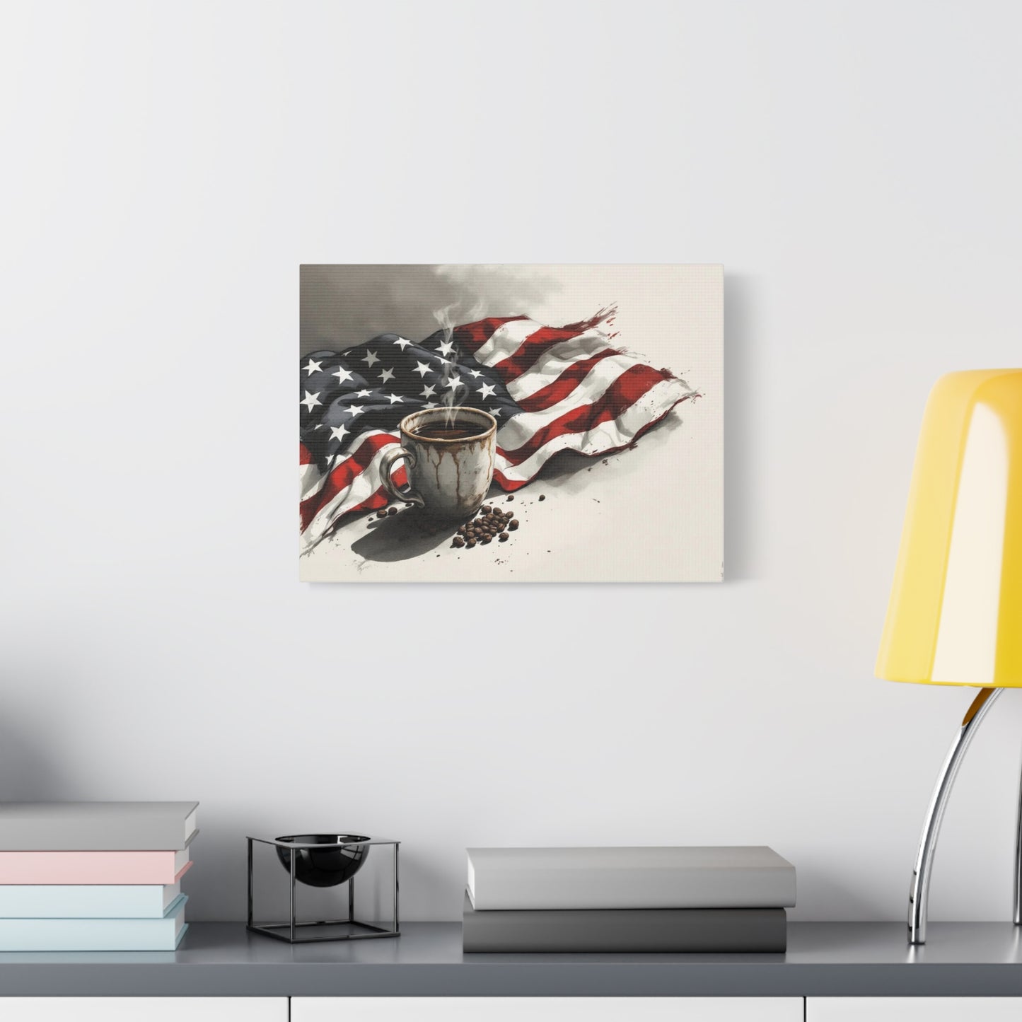 Coffee, Patriotic American Flag Canvas Wall Art, American Flag Coffee Print, 12” X 16”