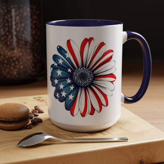 Red, White and Blue Daisy Coffee Mug, Large 15oz