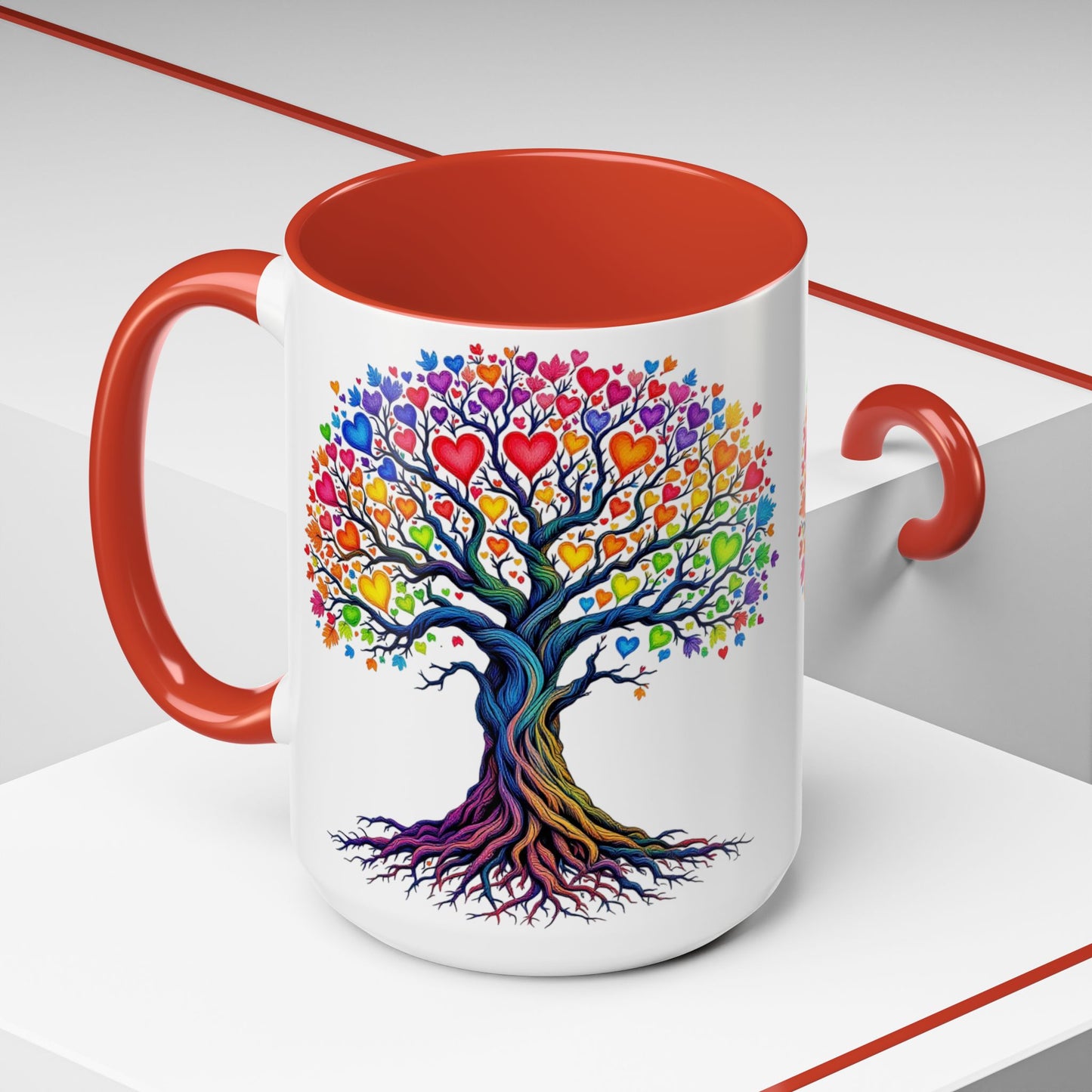 Rainbow Heart Tree Mug, Large 15oz