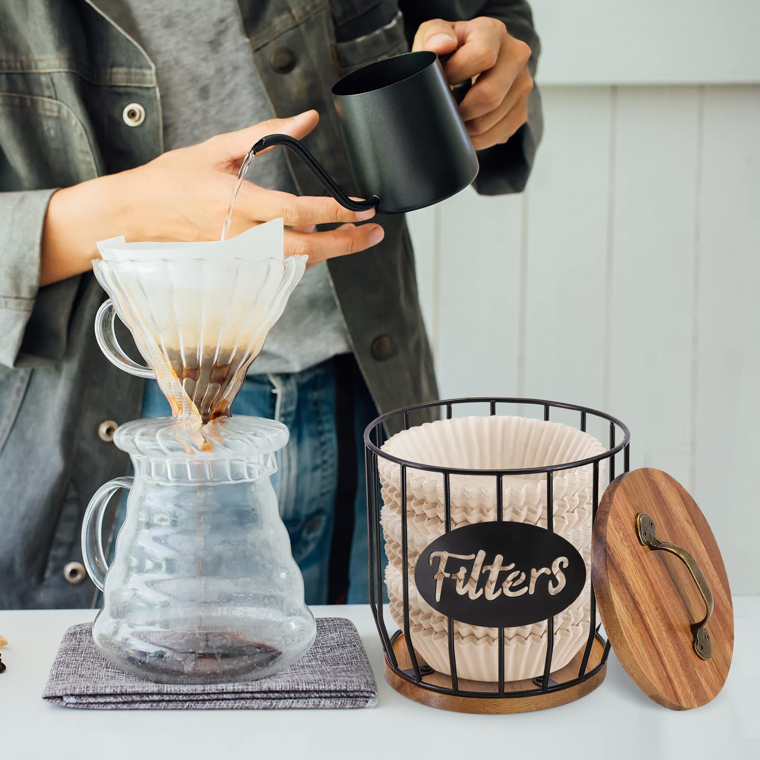 Rustic Coffee Filter Holder with Lid, Acacia Coffee Filter Holder - Allegheny Avenue