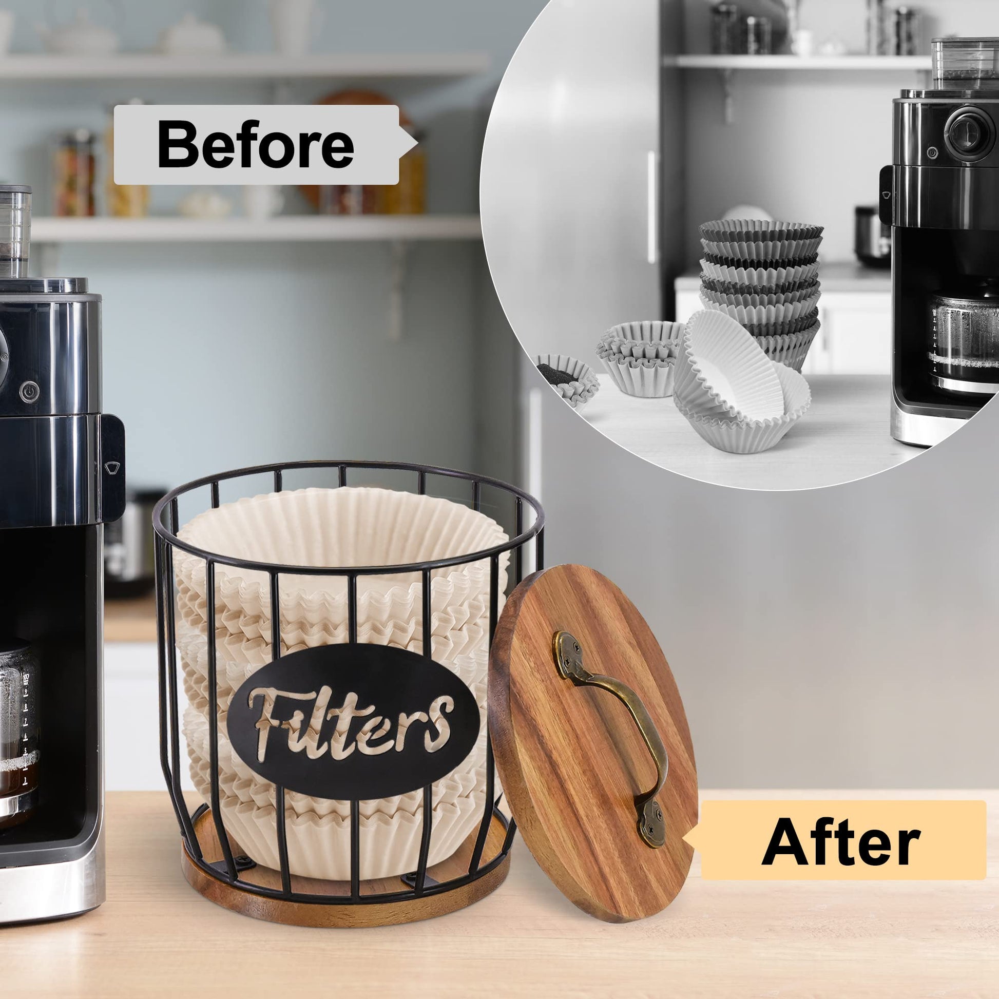 Rustic Coffee Filter Holder with Lid, Acacia Coffee Filter Holder - Allegheny Avenue