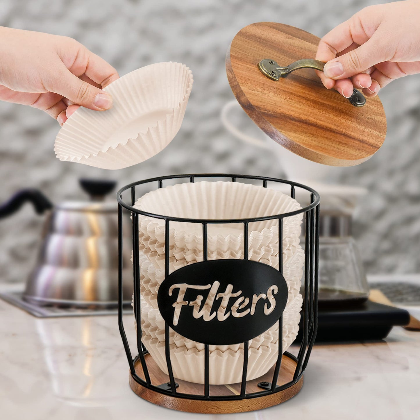 Rustic Coffee Filter Holder with Lid, Acacia Coffee Filter Holder - Allegheny Avenue