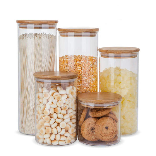Glass Food Storage Containers, Food Jars with Bamboo Wooden Lids - Set - Allegheny Avenue