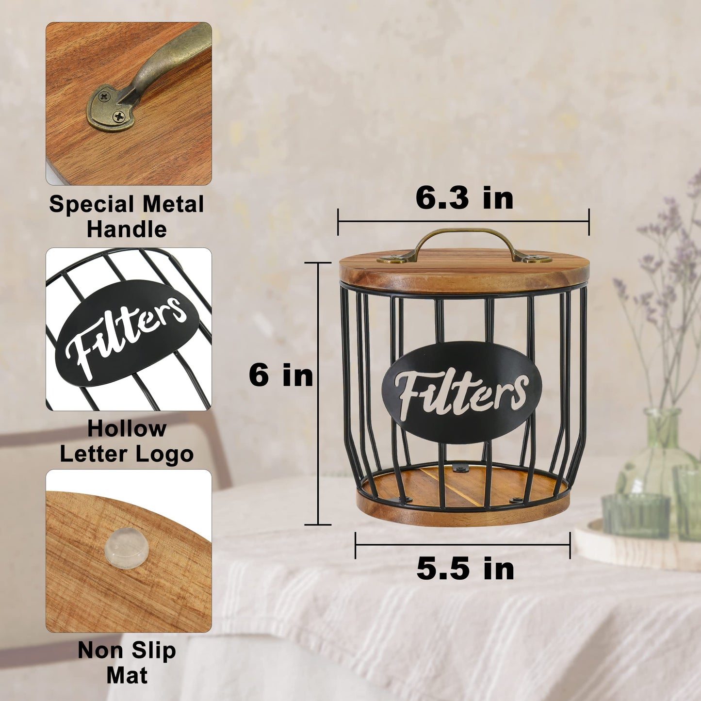Rustic Coffee Filter Holder with Lid, Acacia Coffee Filter Holder - Allegheny Avenue