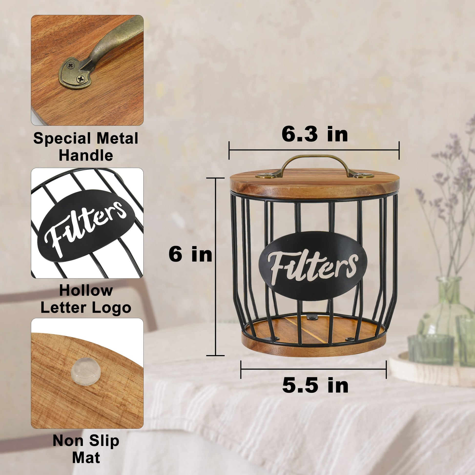 Rustic Coffee Filter Holder with Lid, Acacia Coffee Filter Holder - Allegheny Avenue