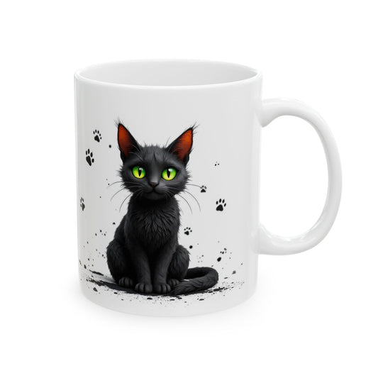 Black Cat Paw Print Ceramic Mug, Cat Lover Gift, Pet Adoption, Animal Enthusiast, Coffee Cup, Cute Cat Decor - Allegheny Avenue