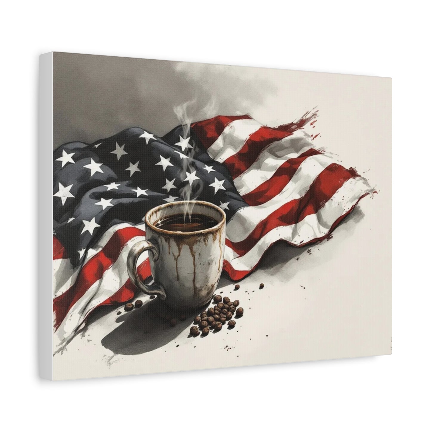 Coffee, Patriotic American Flag Canvas Wall Art, American Flag Coffee Print, 12” X 16”