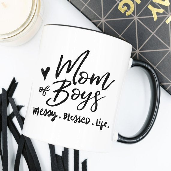 Mom Of Boys Coffee Mug, Messy. Blessed. Life. - Allegheny Avenue
