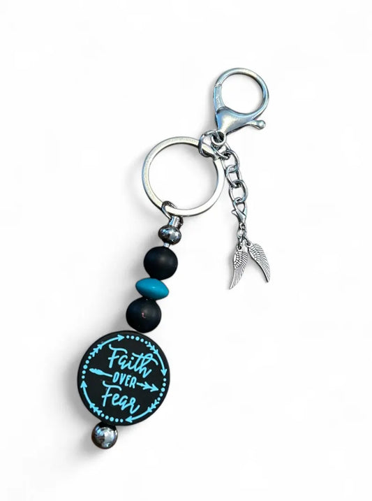 Faith over Fear, angel wings, silicone beaded keychain, keychain - Allegheny Avenue